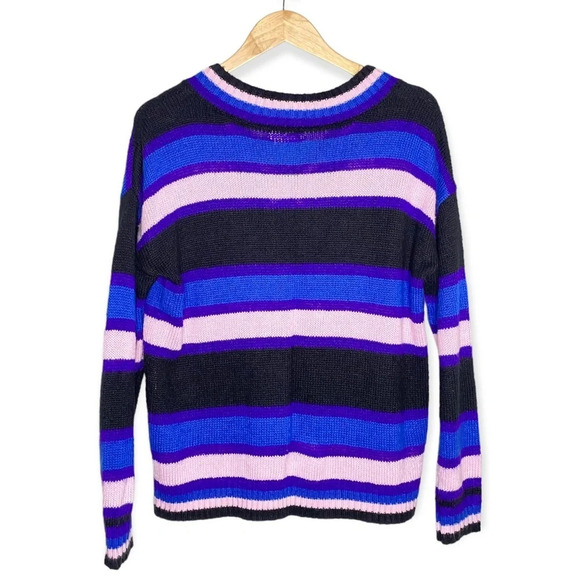 Lovers + Friends Revolve Pink Blue Striped V-Neck Sweater Women's Size Medium - Picture 8 of 10